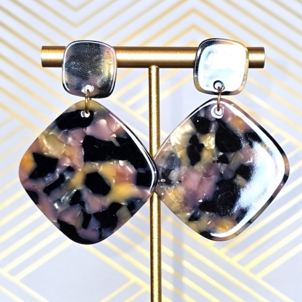 Beautiful Boho Resin Mosaic Earrings New without Tags - Picture 2 of 4